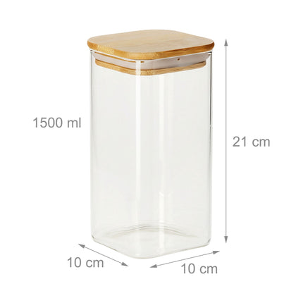 Skleněné dózy s bambusovými víčky, 1500ml, sada 3 ks