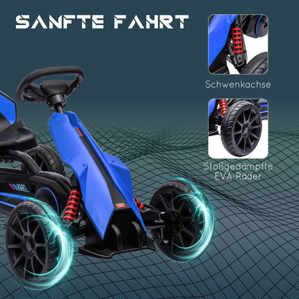 Children's pedal go-kart with adjustable seat and handbrake