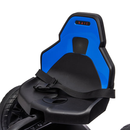 Children's pedal go-kart with adjustable seat and handbrake