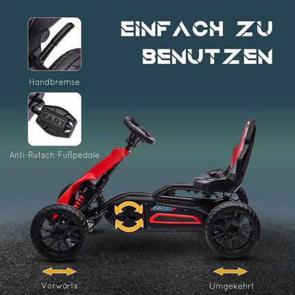 Dětská šlapací motokára s nastavitelnou sedačkou a ruční brzdou