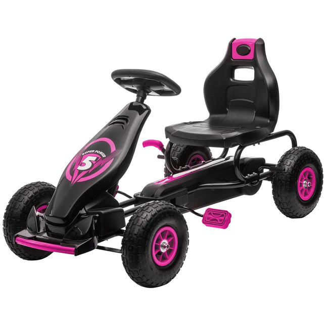 Go-kart for children with adjustable seat and handbrake, pink