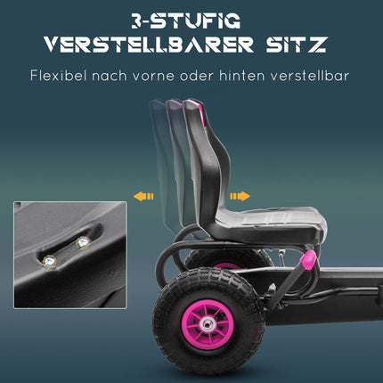 Go-kart for children with adjustable seat and handbrake, pink