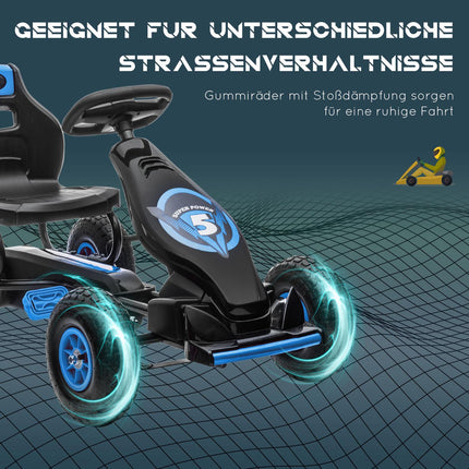 Go-kart for children with adjustable seat, rubber tires and brake
