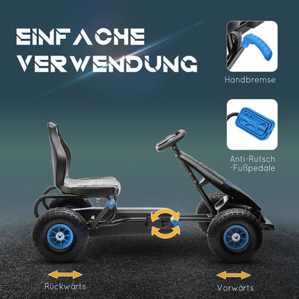 Go-kart for children with adjustable seat, rubber tires and brake