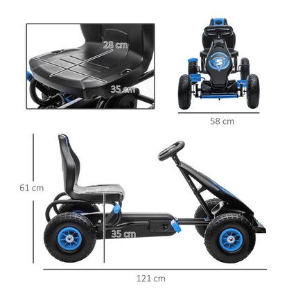 Go-kart for children with adjustable seat, rubber tires and brake