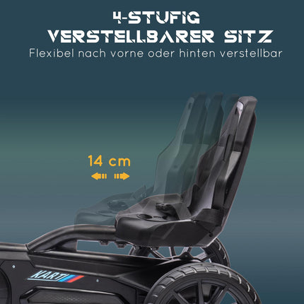 Dětská šlapací motokára, nastavitelná sedačka a ruční brzda, černá