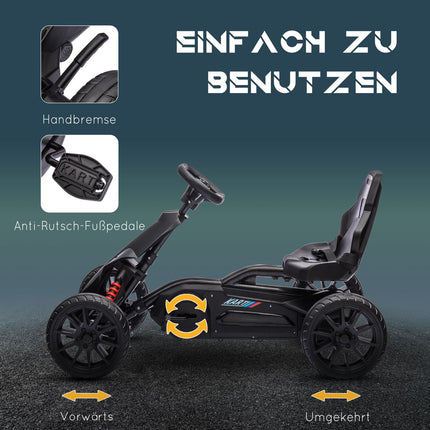 Dětská šlapací motokára, nastavitelná sedačka a ruční brzda, černá