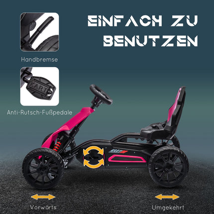 Šlapací motokára pro děti 3-8 let, ruční brzda a nastavitelné sedadlo, růžová