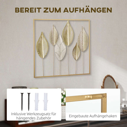Gold Metal Wall Art with Leaf Design – 70x70 cm