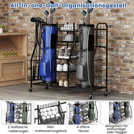 Organizér na golfové bagy s kolečky pro 2 bagy, černá