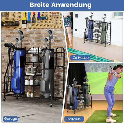 Organizér na golfové bagy s kolečky pro 2 bagy, černá