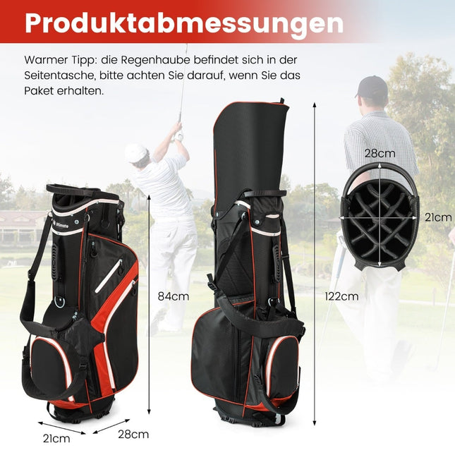 Golfový bag se 14 přihrádkami, 6 kapes, pláštěnka, červená