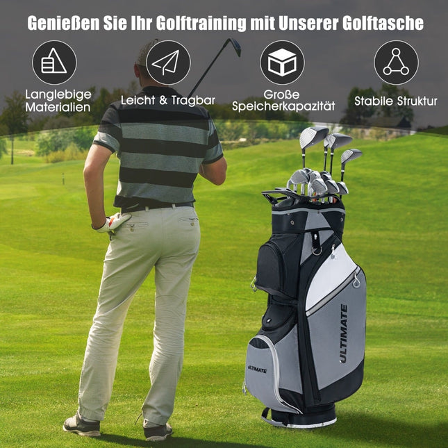 Golfový bag se 14 přihrádkami, voděodolná kapsa, černá/šedá