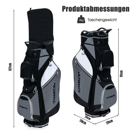 Golfový bag se 14 přihrádkami, voděodolná kapsa, černá/šedá