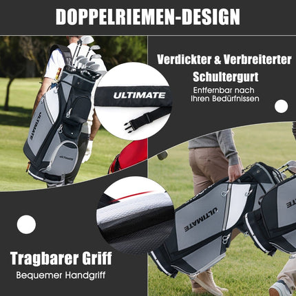 Golfový bag se 14 přihrádkami, voděodolná kapsa, černá/šedá