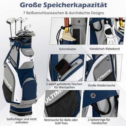 Golfový bag se 14 celodélkovými přihrádkami, tmavě modrá/šedá