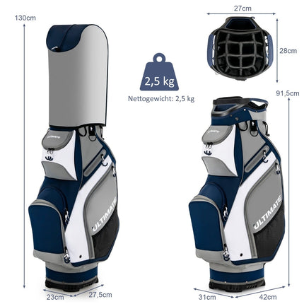 Golfový bag se 14 celodélkovými přihrádkami, tmavě modrá/šedá