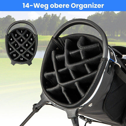 Golfový bag s 14dílnou přepážkou, 6 kapes, pláštěnka, modrá