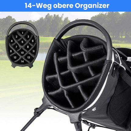 Golfový bag s 14dílnou přepážkou, 6 kapes, pláštěnka, šedá