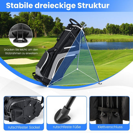 Golfový bag s 14dílnou přepážkou, 6 kapes, pláštěnka, šedá