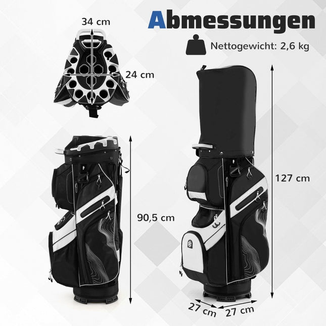 Golf Cart Bag, 14-Way Divider, 11 Pockets, Black