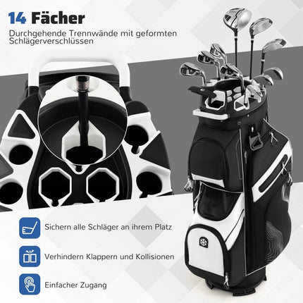 Golf Cart Bag, 14-Way Divider, 11 Pockets, Black