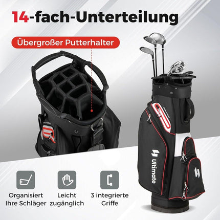 Golf Cart Bag, 14-Way Divider, Water-Resistant, Black