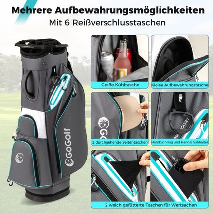 Golf Cart Bag, 14-Way Divider, Water-Resistant, Gray