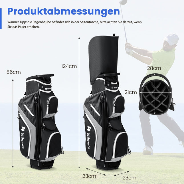Golfový cart bag se 14 přihrádkami, 9 kapes, chladicí kapsa, šedá