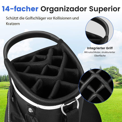 Golfový cart bag se 14 přihrádkami, 9 kapes, chladicí kapsa, šedá