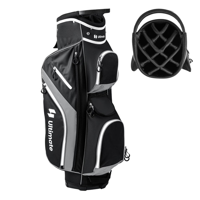 Golfový cart bag se 14 přihrádkami, 9 kapes, chladicí kapsa, šedá
