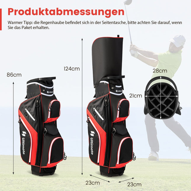 Golfový cart bag se 14 přihrádkami, 9 kapes, červená