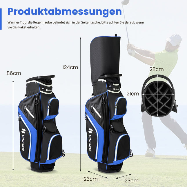 Golfový cart bag se 14 přihrádkami, pláštěnka, modrá