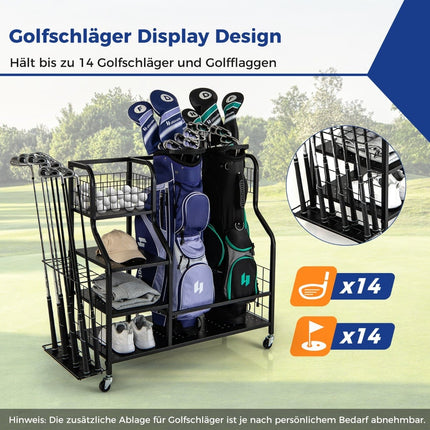 Golfový organizér s kolečky – pro 2 bagy, hole a vybavení
