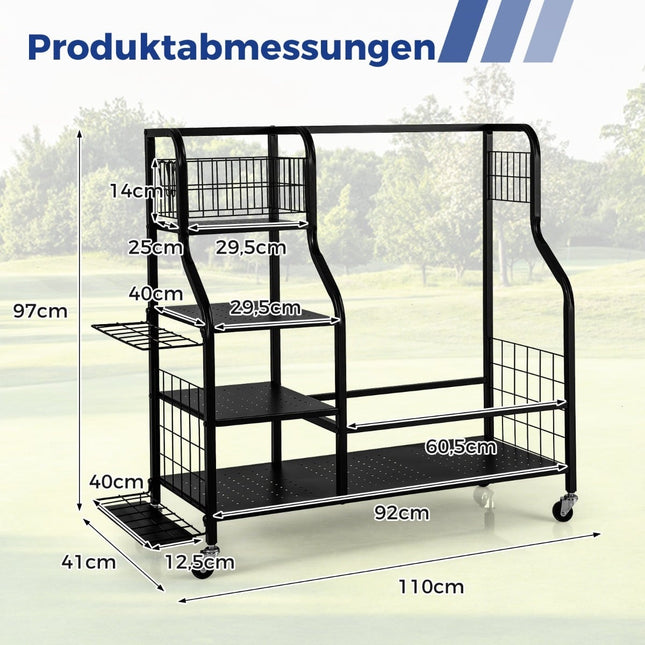 Golfový organizér s kolečky – pro 2 bagy, hole a vybavení