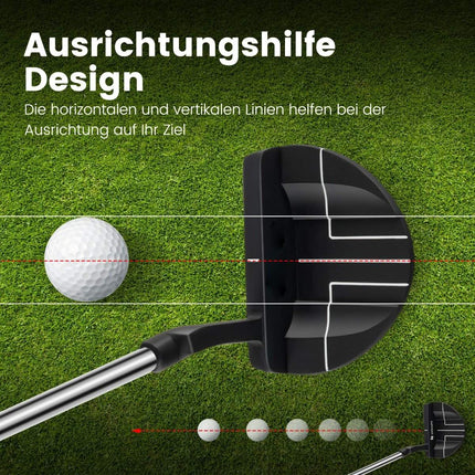 Golfový putter 89 cm, nerezový mallet putter s nerezovou hlavou a protiskluzovým gripem