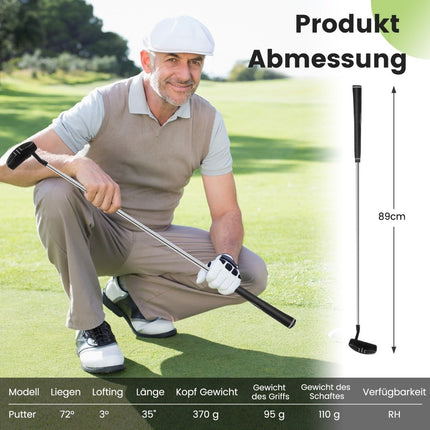 Golfový putter 89 cm, nerezový mallet putter s nerezovou hlavou a protiskluzovým gripem