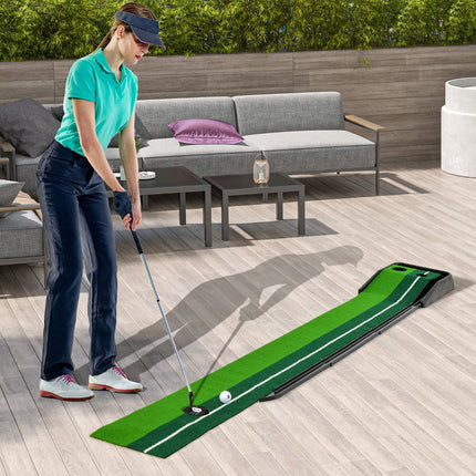 Golfová putovací podložka 250 cm, automatický návrat míčku, 2 jamky