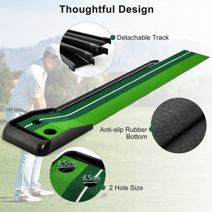 Golfová putovací podložka 250 cm, automatický návrat míčku, 2 jamky