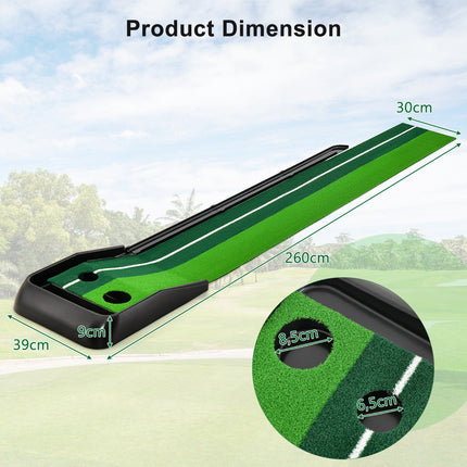 Golfová putovací podložka 250 cm, automatický návrat míčku, 2 jamky