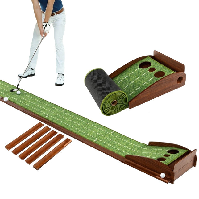 Golf Putting Mat with 3 Holes & Auto Ball Return
