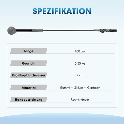Tréninková pomůcka na golfový švih, 100cm, zatížená hlava, šedá