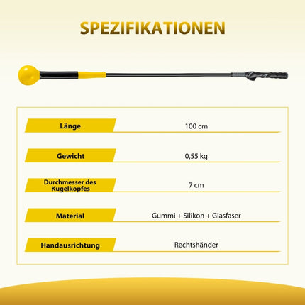 Tréninková pomůcka na golfový švih, 100cm, zatížená hlava, žlutá