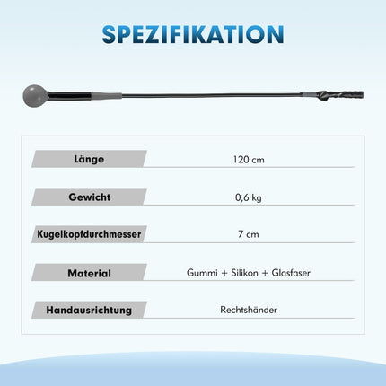 Tréninková pomůcka na golfový švih, 120cm, zatížená hlava, šedá