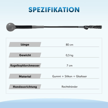 Tréninková pomůcka na golfový švih, 80cm, zatížená hlava, šedá