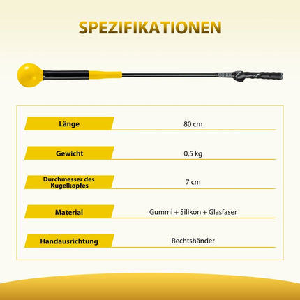 Tréninková pomůcka na golfový švih, 80cm, zatížená hlava, žlutá