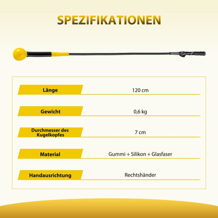 Trenažér golfového švihu se zatíženou hlavou, 120cm, žlutá