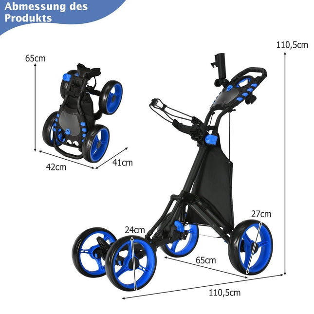 Golfový vozík 4kolový, skládací golfový caddy, push cart z hliníku, modrá
