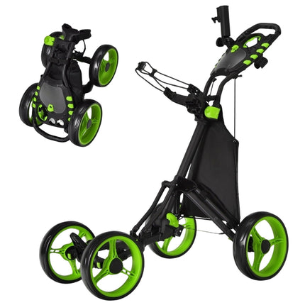 Golfový vozík 4kolový, skládací golfový caddy, push cart z hliníku, zelená