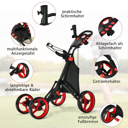 Golf Trolley 4 Wheel Golf Trolley Golf Cart Golf Folding Golf Caddy Golf Push Cart Made of Aluminum Red
